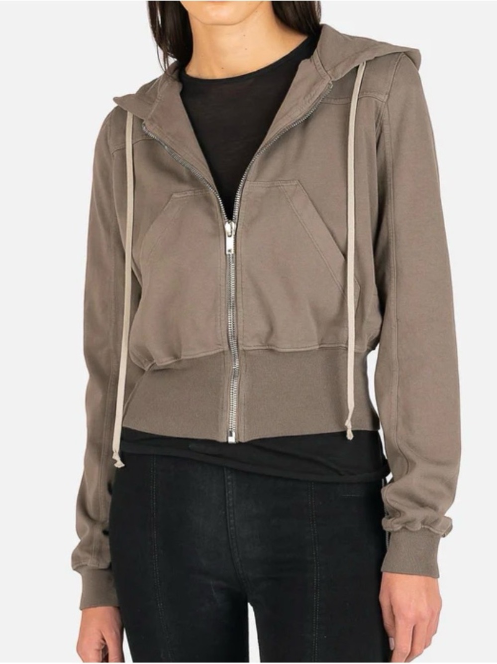 RICK OWENS crop WOMENS HOODIE in dust grey